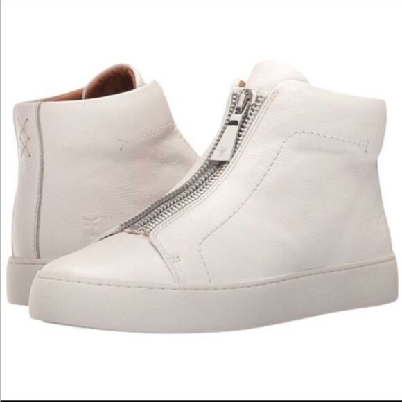Frye Leather Lena‎ Zip High Sneakers White Size 7.5 - Picture 1 of 8
